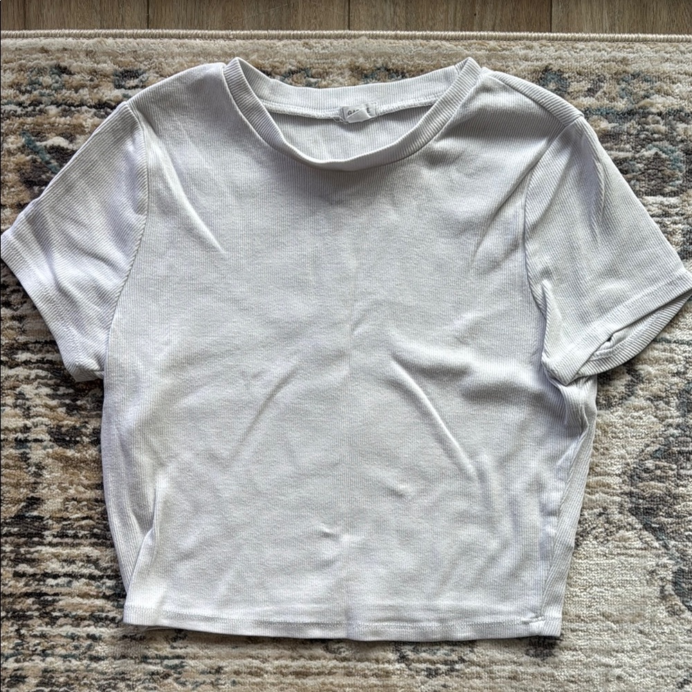 Garage White Cropped Fitted Short Sleeve Tee